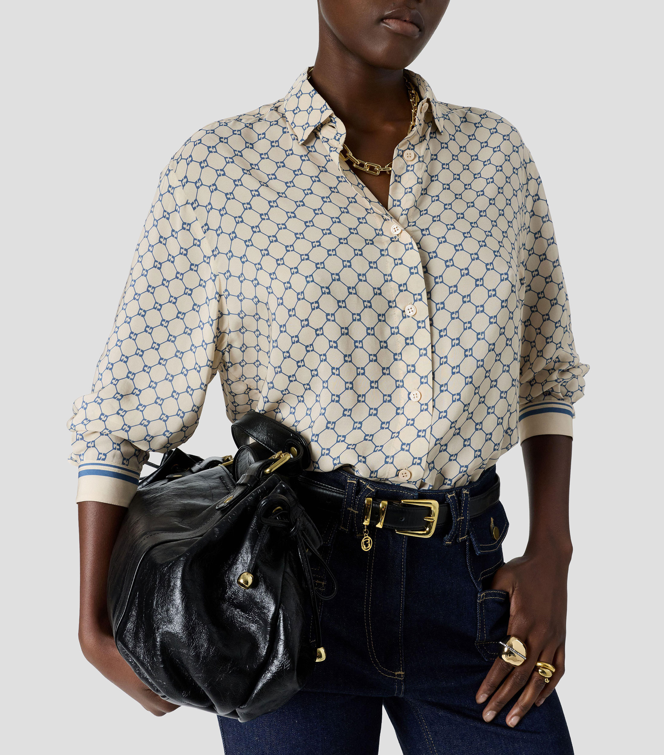 Blusa con estampado manga larga Mujer